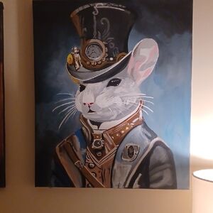 Original Acrylic Painting Signed By Me! Steampunk Mouse  - Black, Gray, Brown